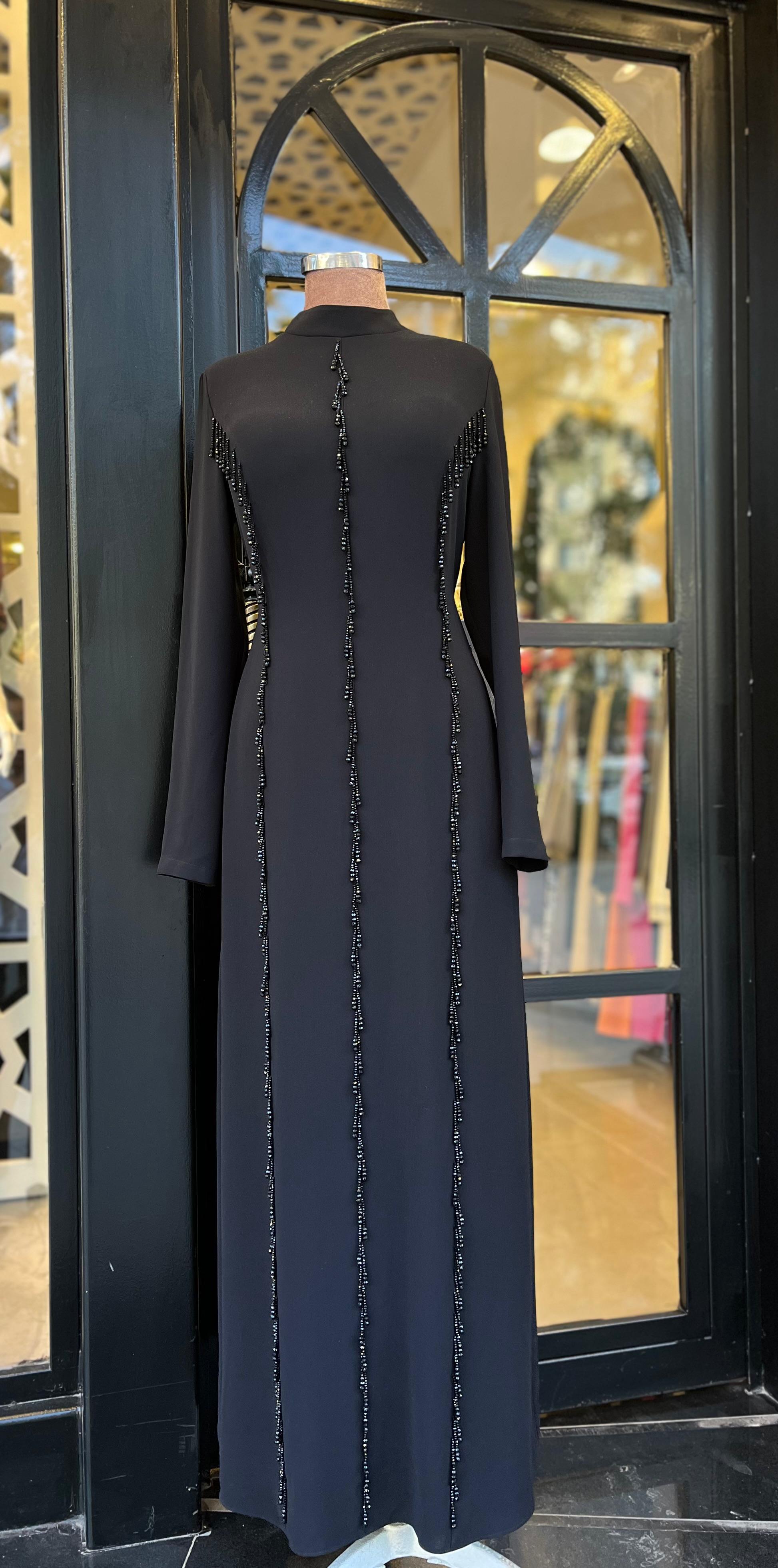 KULPLU BONCUK İŞLEMELİ ELBİSE #2872