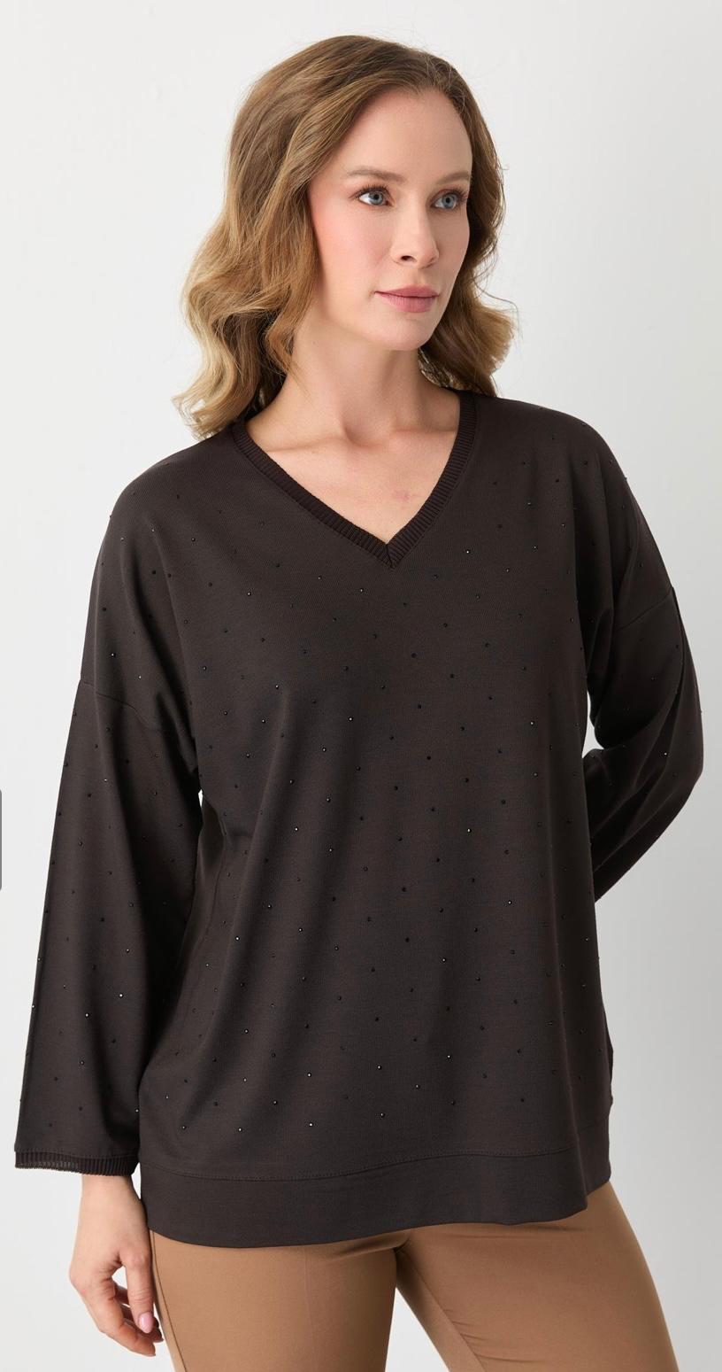 V YAKA TAŞLI BLUZ  #30442