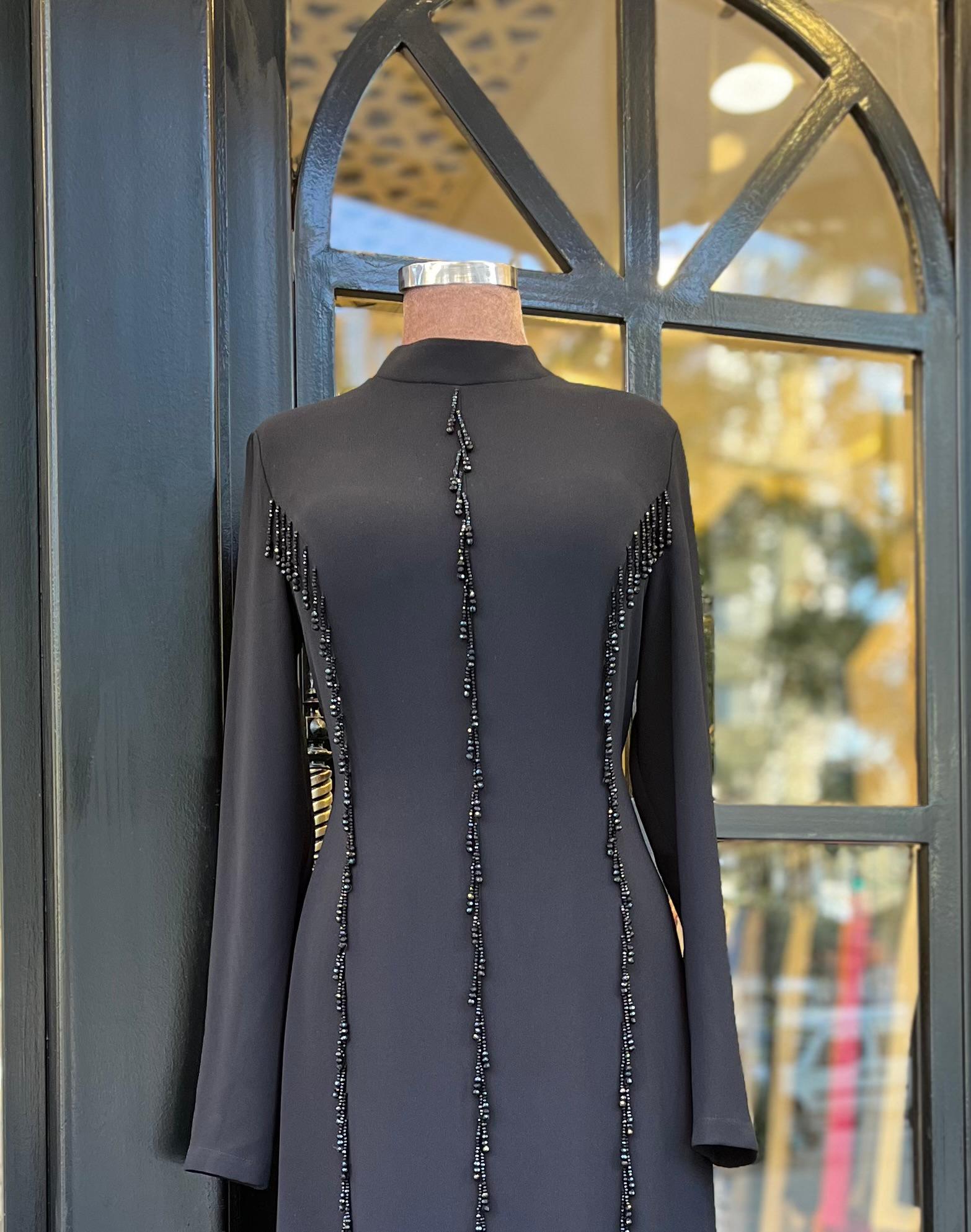 KULPLU BONCUK İŞLEMELİ ELBİSE #2872