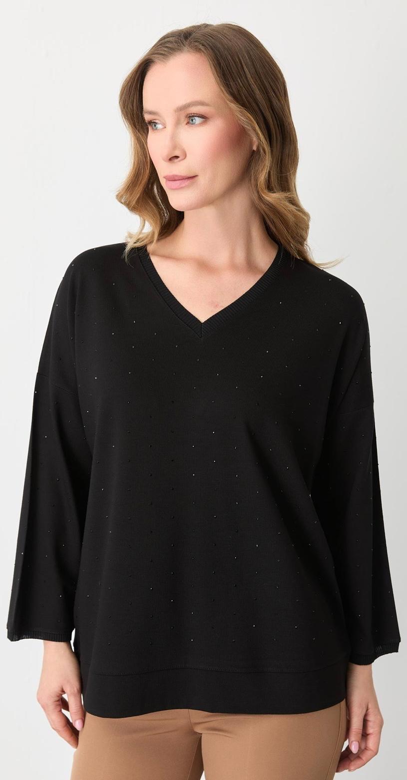 V YAKA TAŞLI BLUZ  #30442