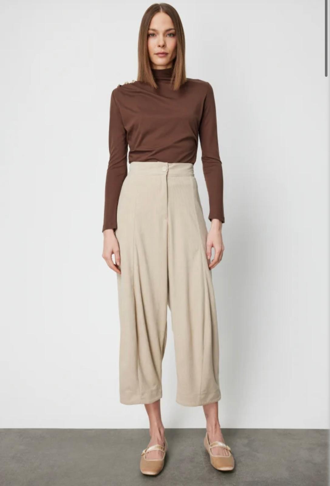 PİLELİ BOL PAÇA  KADİFE PANTOLON #64191